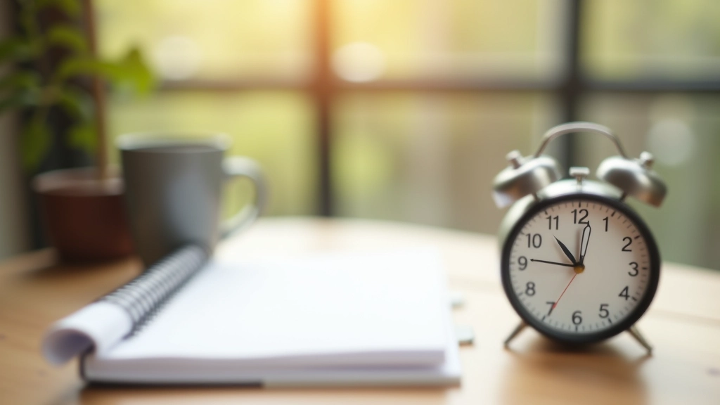 Horloge et planificateur sur un bureau, symbolisant la gestion du temps et de l'énergie